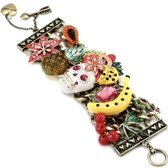 Betsey Johnson Women’s RIO Pink Sugar Skeleton Skulls Fruit Toggle Bracelet - Picture 11 of 14